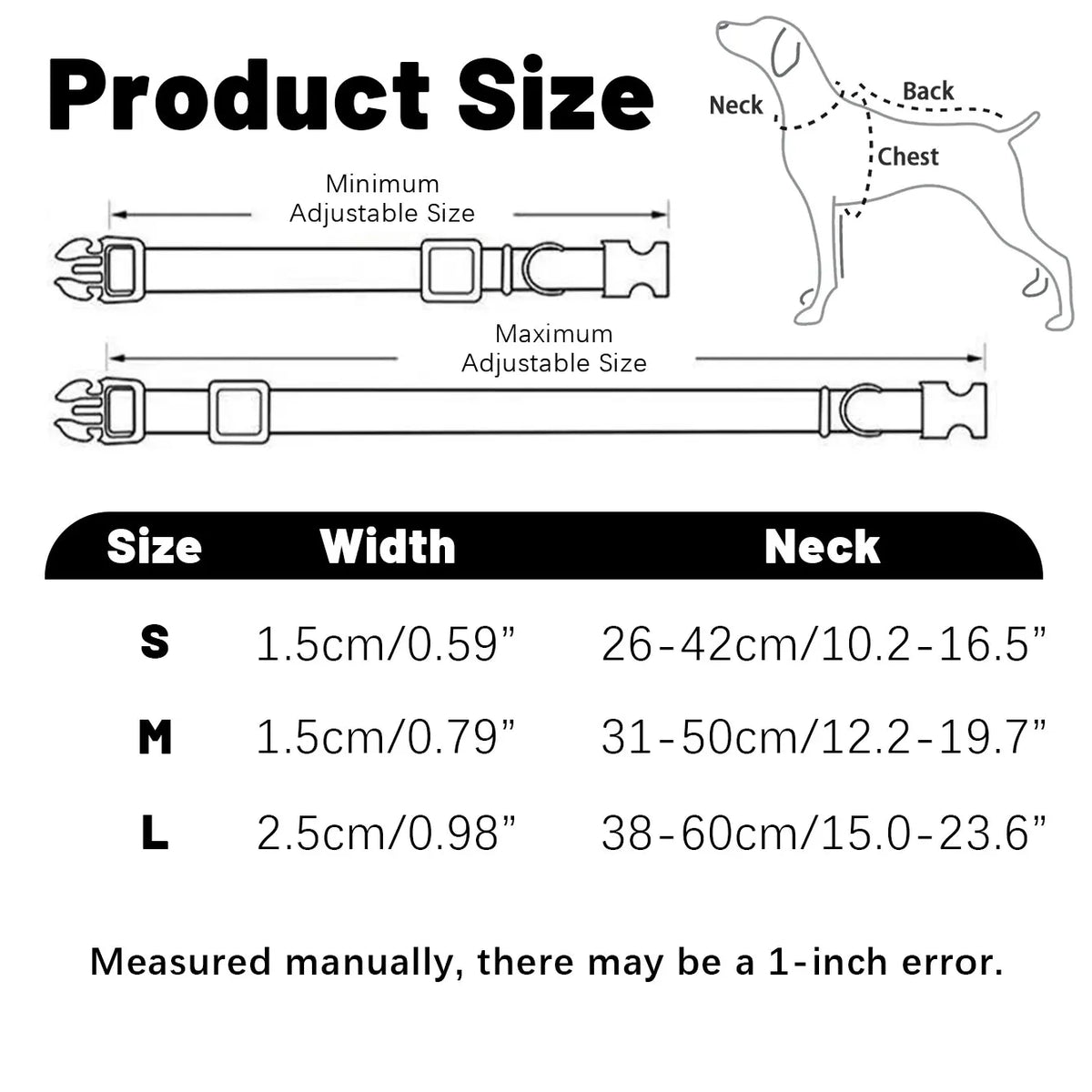 DC001 Dog Collars For Medium Dogs, Classic Heavy Duty Dog Collars With Quick Release Metal Buckle, Adjustable Medium Dog Collar