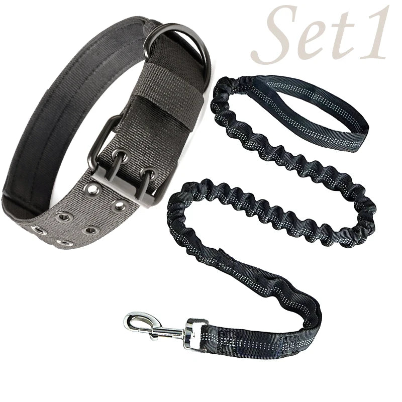 Dog Collar Durable Adjustable Military Pet Collar Tactical Leash Set Nylon Collar Medium Large Dog Shepherd Training Accessories