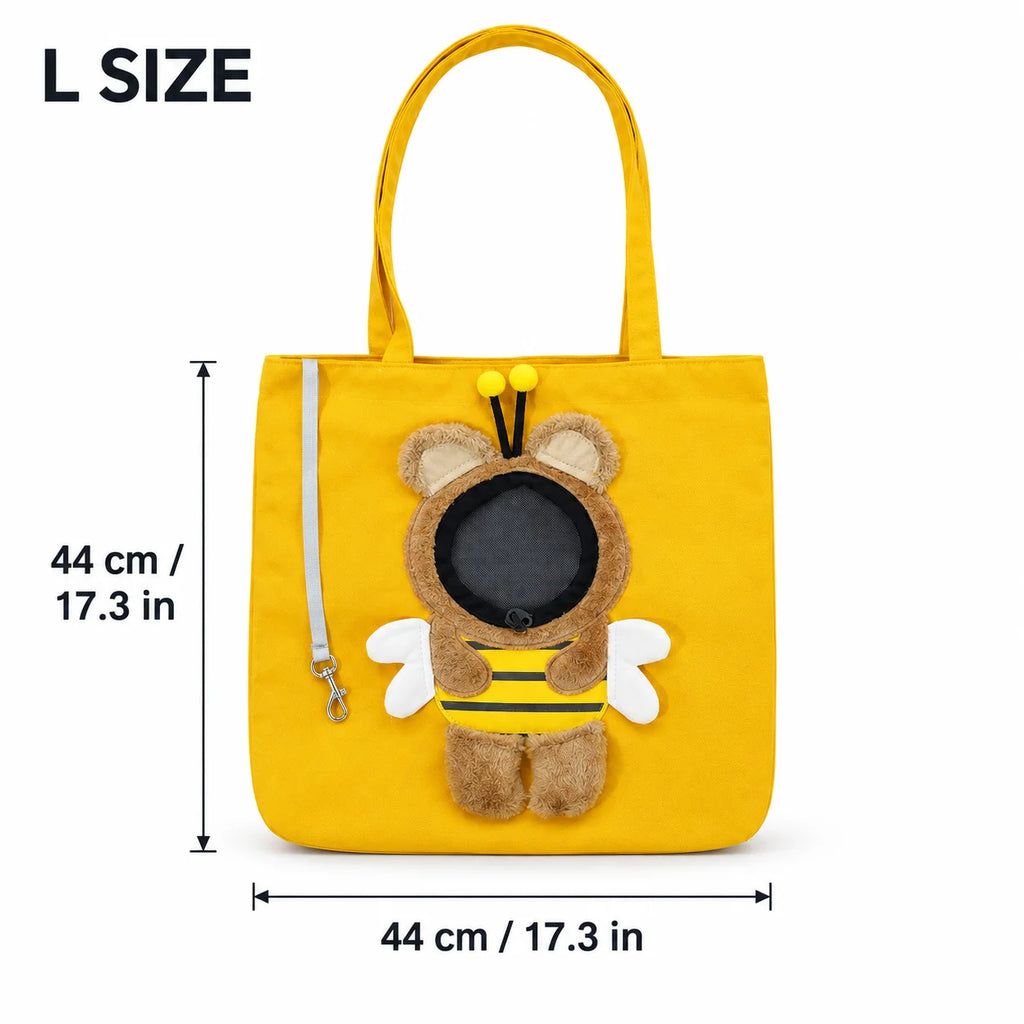 Pet Carrier Tote Bag for Cats and Small Dogs, Cute Plush Head-Out Shoulder Bag with Safety Tether, Foldable for Travel & Walking