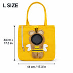 Pet Carrier Tote Bag for Cats and Small Dogs, Cute Plush Head-Out Shoulder Bag with Safety Tether, Foldable for Travel & Walking