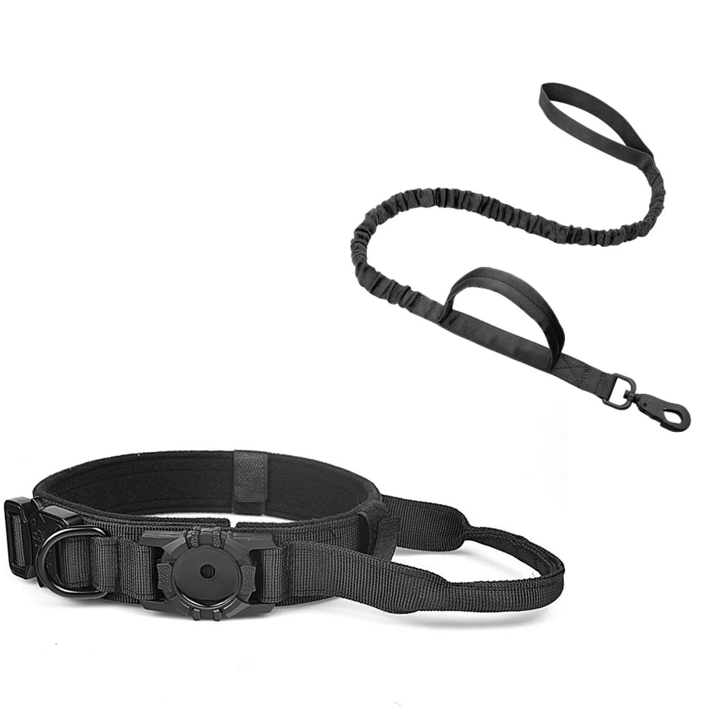 Tactical AirTag Dog Collar, with AirTag Holder and Handle Military Dog Metal Buckle Adjustable GPS Collar for Medium Large Dogs