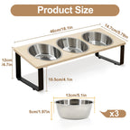 Elevated Cat Bowls Feeder 15° Tilted Raised Feeding & Watering Supplies Pet 3 Stainless Steel Bowls with Stand for Cats Puppies