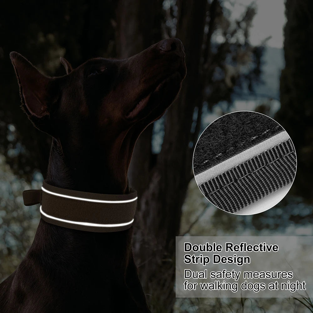 6.5cm Wide Tactical Dog Collar Adjustable, Military Nylon with Control Handle, Heavy Duty Reflective for Large Medium Dogs