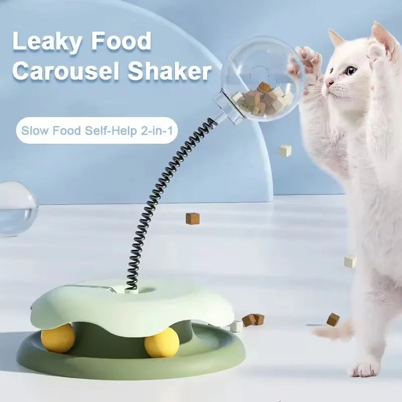 Pet Cat Toys Slow Feeder Food Leaking Ball Turntable 360° Rotation Smooth Round Fun Gameplay Relieves Boredom For Cats