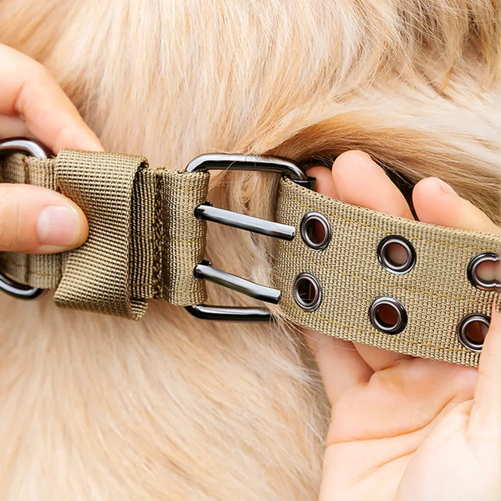 Outdoor Adjustable Military Dog Collar Traction Rope Metal D-Ring and Buckle Working Dog Collar Five-Level for Medium and Large