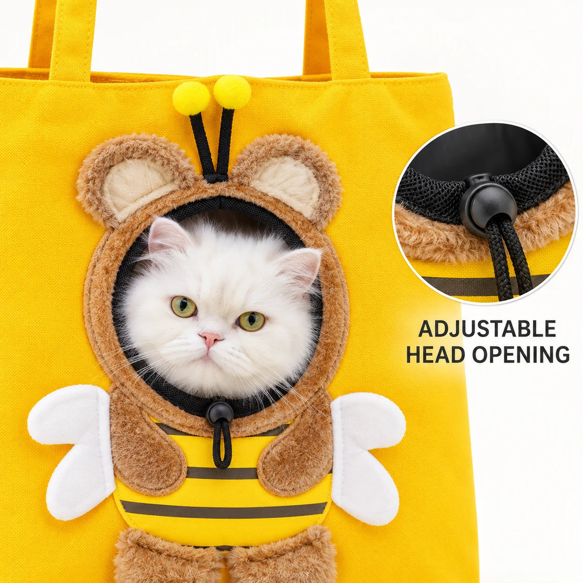 Pet Carrier Tote Bag for Cats and Small Dogs, Cute Plush Head-Out Shoulder Bag with Safety Tether, Foldable for Travel & Walking