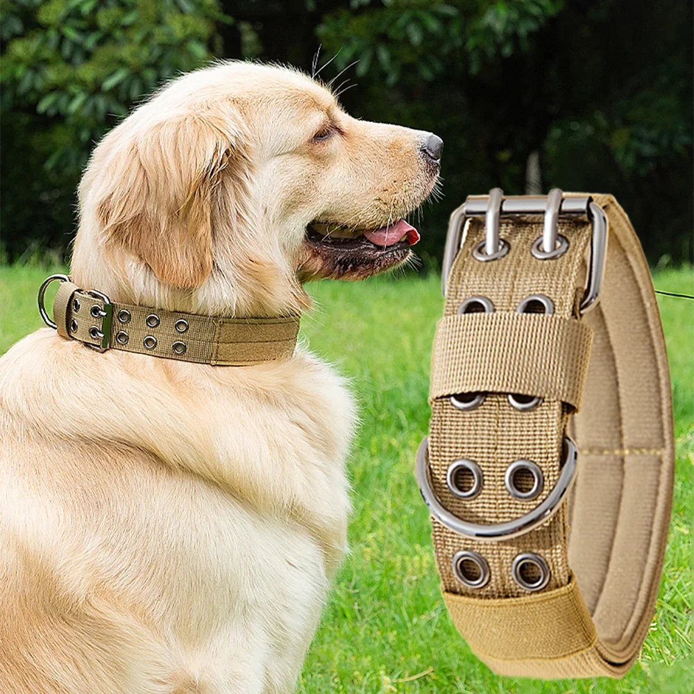 Outdoor Adjustable Military Dog Collar Traction Rope Metal D-Ring and Buckle Working Dog Collar Five-Level for Medium and Large