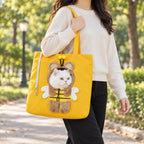 Pet Carrier Tote Bag for Cats and Small Dogs, Cute Plush Head-Out Shoulder Bag with Safety Tether, Foldable for Travel & Walking