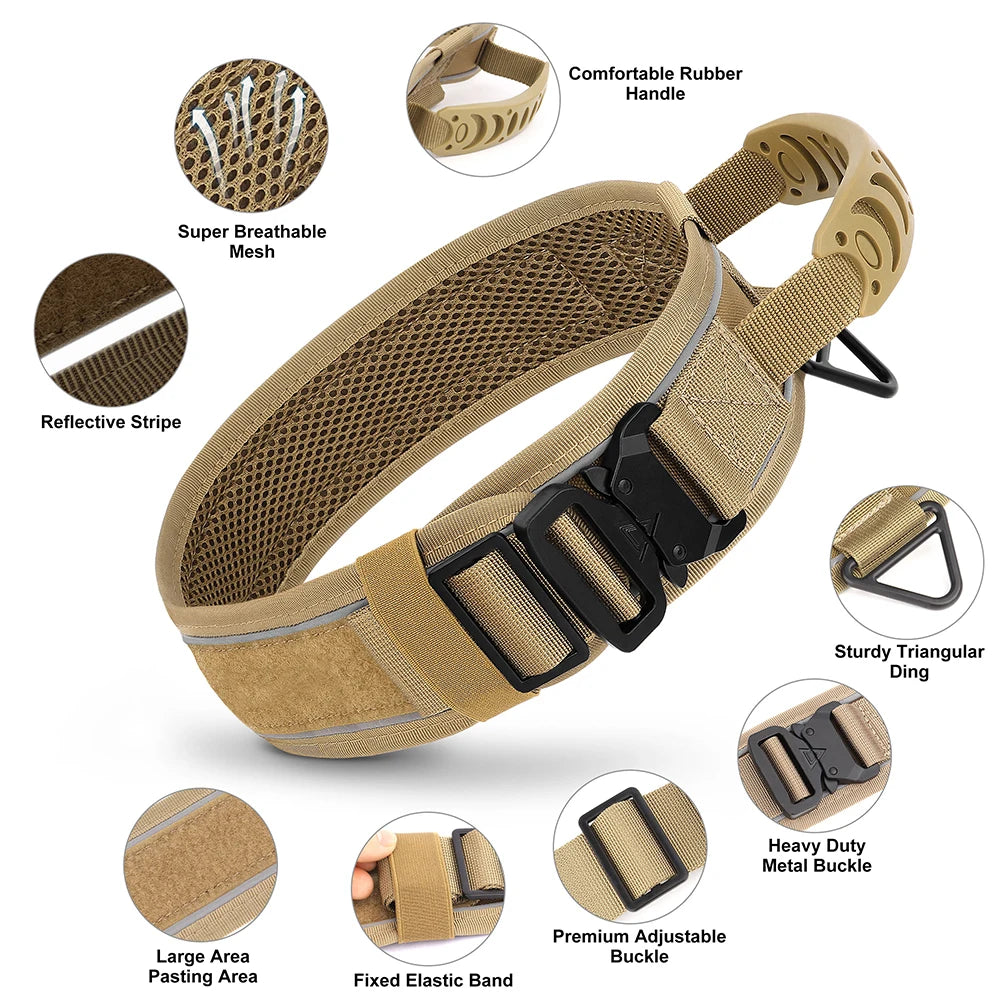 6.5cm Wide Tactical Dog Collar Adjustable, Military Nylon with Control Handle, Heavy Duty Reflective for Large Medium Dogs