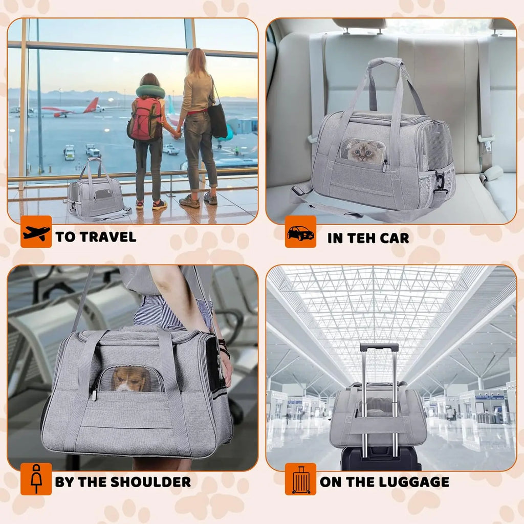 Pet Carrier Bag Airline Approved Up for Cats and Dogs Up to 20LBs, Soft Cat Carrier Dog Carrier Travel Kitten Carrier with Mat