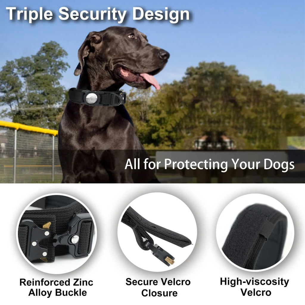 Tactical AirTag Dog Collar, with AirTag Holder and Handle Military Dog Metal Buckle Adjustable GPS Collar for Medium Large Dogs