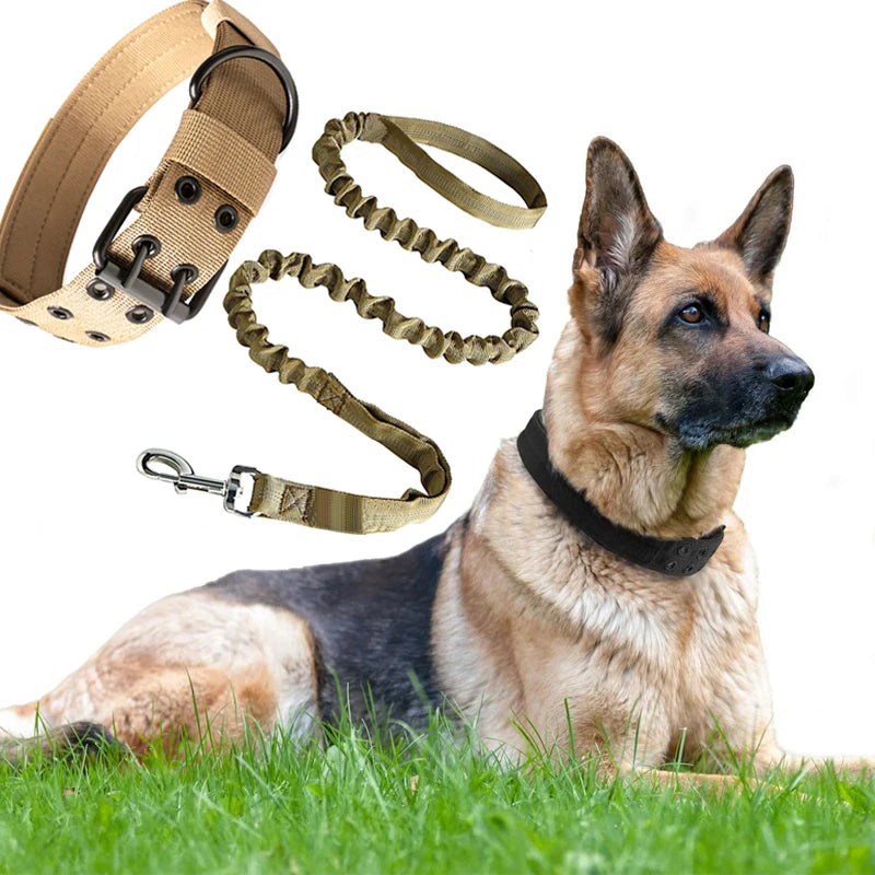 Dog Collar Durable Adjustable Military Pet Collar Tactical Leash Set Nylon Collar Medium Large Dog Shepherd Training Accessories