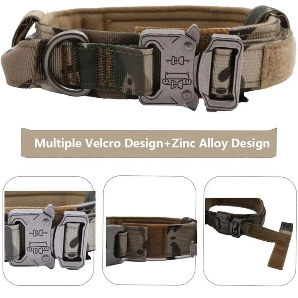 Tactical Dog Collar, Heavy Duty Nylon Collar with Metal Buckle & D Ring, Adjustable Training Collar for Medium Large Dogs