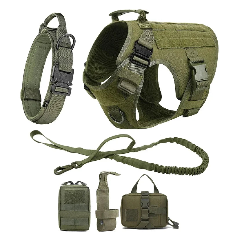 Tactical Dog Harness Leash Collar Molle Pouches for Medium Large Dogs Training Military Pet Vest Adjustable Service Dog Harness
