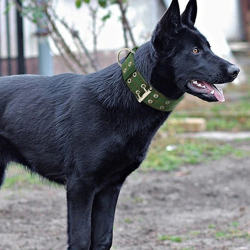 Durable Nylon Dog Collars for Large Dogs Heavy Duty Military Thick Wide Tactical Pet Collar with 2 Rows Metal Buckle
