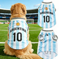 Argentina #10 Pet Dog/Cat Football Jersey, Striped With English Numbers & Letters Print, Ribbed Cuffs & Hem, Pet Vest For Breeds