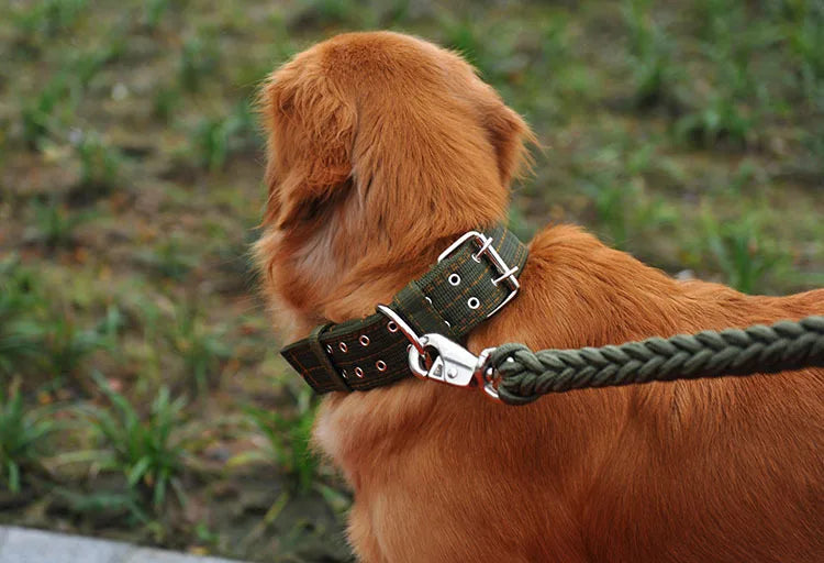 Durable Nylon Dog Collars for Large Dogs Heavy Duty Military Thick Wide Tactical Pet Collar with 2 Rows Metal Buckle
