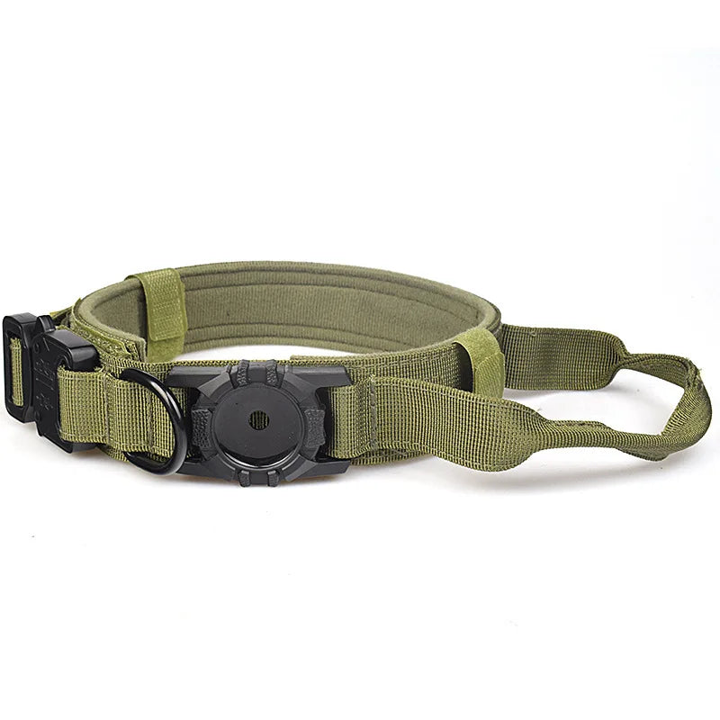 Tactical AirTag Dog Collar, with AirTag Holder and Handle Military Dog Metal Buckle Adjustable GPS Collar for Medium Large Dogs