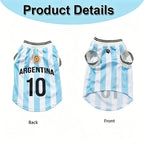 Argentina #10 Pet Dog/Cat Football Jersey, Striped With English Numbers & Letters Print, Ribbed Cuffs & Hem, Pet Vest For Breeds