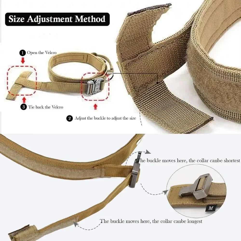 Tactical Dog Collar, Heavy Duty Nylon Collar with Metal Buckle & D Ring, Adjustable Training Collar for Medium Large Dogs