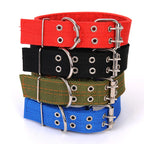 Durable Nylon Dog Collars for Large Dogs Heavy Duty Military Thick Wide Tactical Pet Collar with 2 Rows Metal Buckle