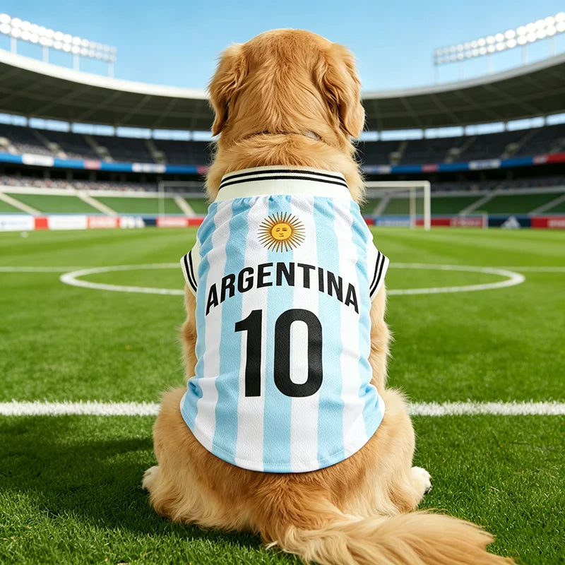 Argentina #10 Pet Dog/Cat Football Jersey, Striped With English Numbers & Letters Print, Ribbed Cuffs & Hem, Pet Vest For Breeds