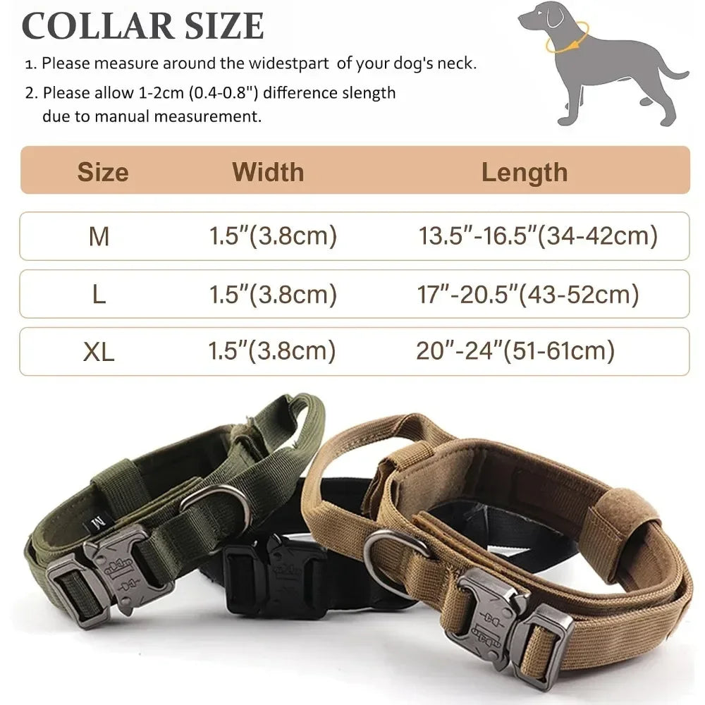 Tactical Dog Collar, Heavy Duty Nylon Collar with Metal Buckle & D Ring, Adjustable Training Collar for Medium Large Dogs