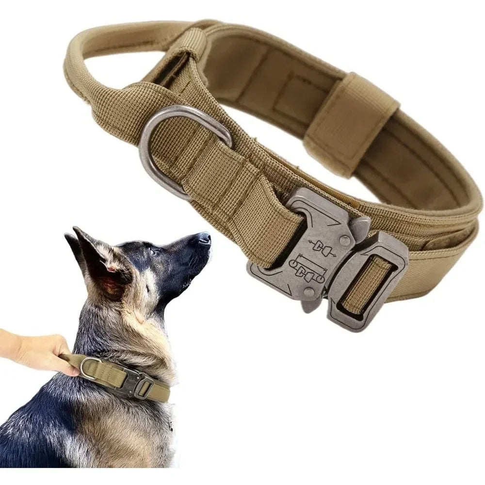 Tactical Dog Collar, Heavy Duty Nylon Collar with Metal Buckle & D Ring, Adjustable Training Collar for Medium Large Dogs