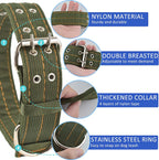 Durable Nylon Dog Collars for Large Dogs Heavy Duty Military Thick Wide Tactical Pet Collar with 2 Rows Metal Buckle