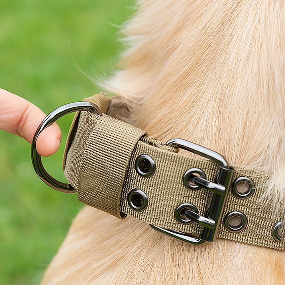 Outdoor Adjustable Military Dog Collar Traction Rope Metal D-Ring and Buckle Working Dog Collar Five-Level for Medium and Large