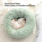 Soft Pet Cat Bed Pad Plush Warm Faux Fur Dog Calm Bed Donut Round Bed Comfortable Sleeping Washable for Small Medium Dog and Cat