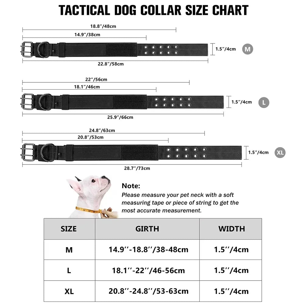 Outdoor Adjustable Military Dog Collar Traction Rope Metal D-Ring and Buckle Working Dog Collar Five-Level for Medium and Large