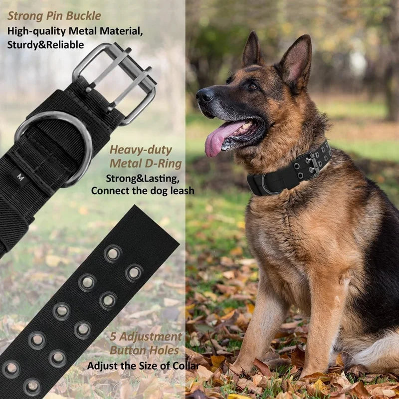 Dog Collar Durable Adjustable Military Pet Collar Tactical Leash Set Nylon Collar Medium Large Dog Shepherd Training Accessories