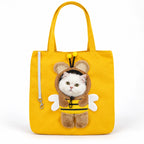 Pet Carrier Tote Bag for Cats and Small Dogs, Cute Plush Head-Out Shoulder Bag with Safety Tether, Foldable for Travel & Walking