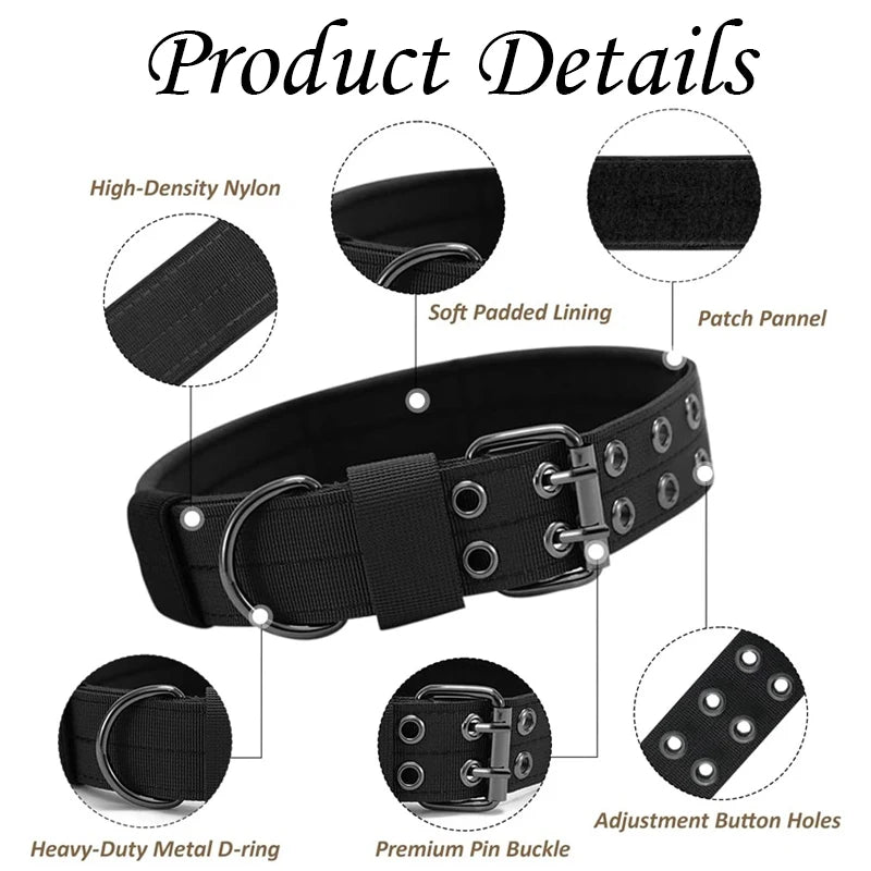 Dog Collar Durable Adjustable Military Pet Collar Tactical Leash Set Nylon Collar Medium Large Dog Shepherd Training Accessories
