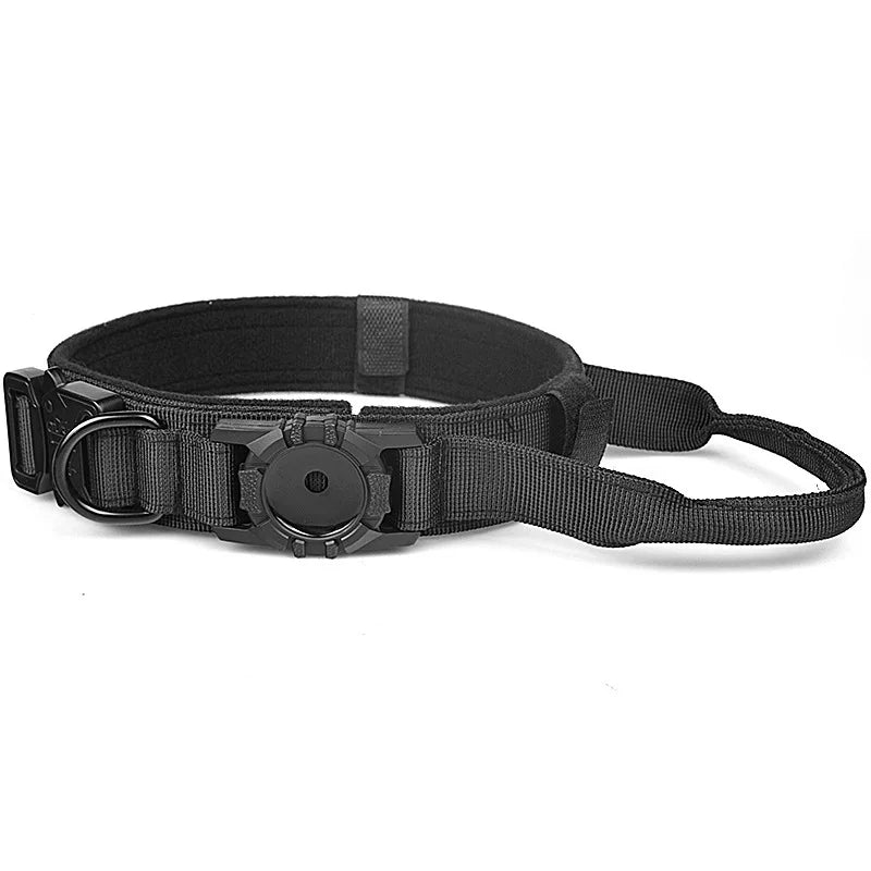 Tactical AirTag Dog Collar, with AirTag Holder and Handle Military Dog Metal Buckle Adjustable GPS Collar for Medium Large Dogs