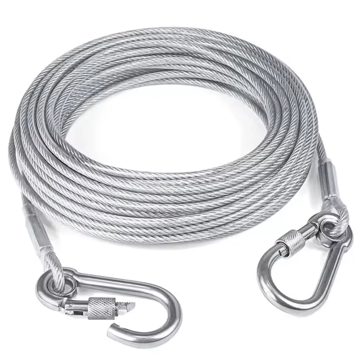 Double-Headed Dog Tie out Cable Leash with Metal Buckle Anti-Rust Steel Wire Outdoor Training Collar Durable Traction Rope Strap