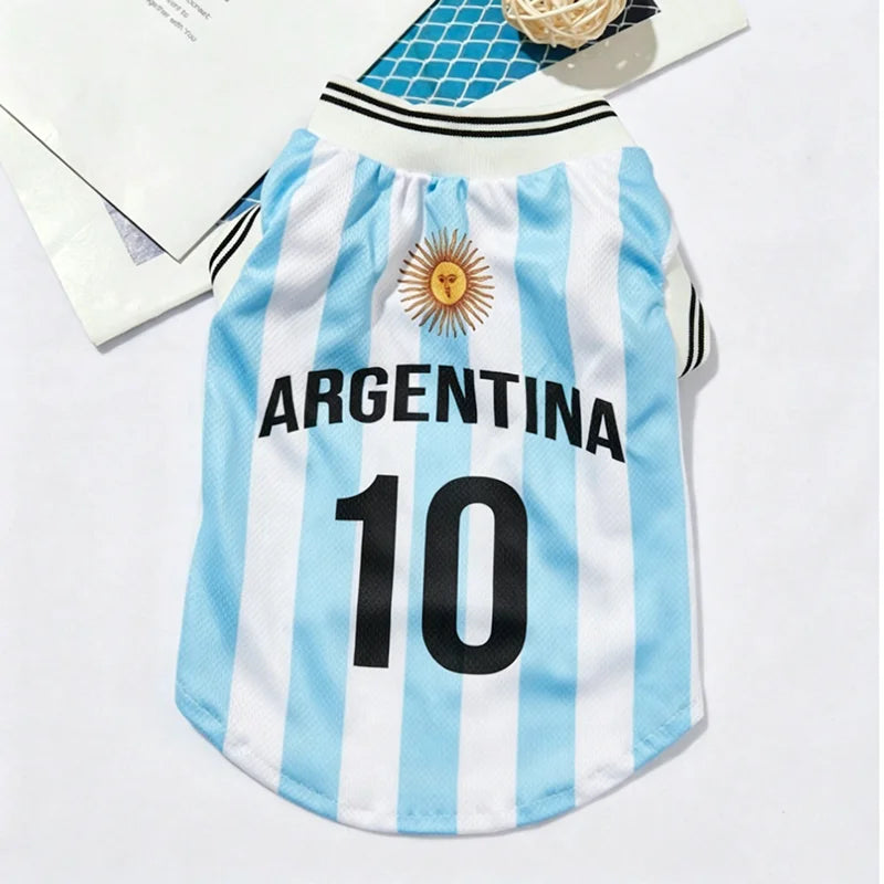 Argentina #10 Pet Dog/Cat Football Jersey, Striped With English Numbers & Letters Print, Ribbed Cuffs & Hem, Pet Vest For Breeds