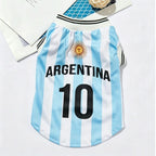 Argentina #10 Pet Dog/Cat Football Jersey, Striped With English Numbers & Letters Print, Ribbed Cuffs & Hem, Pet Vest For Breeds
