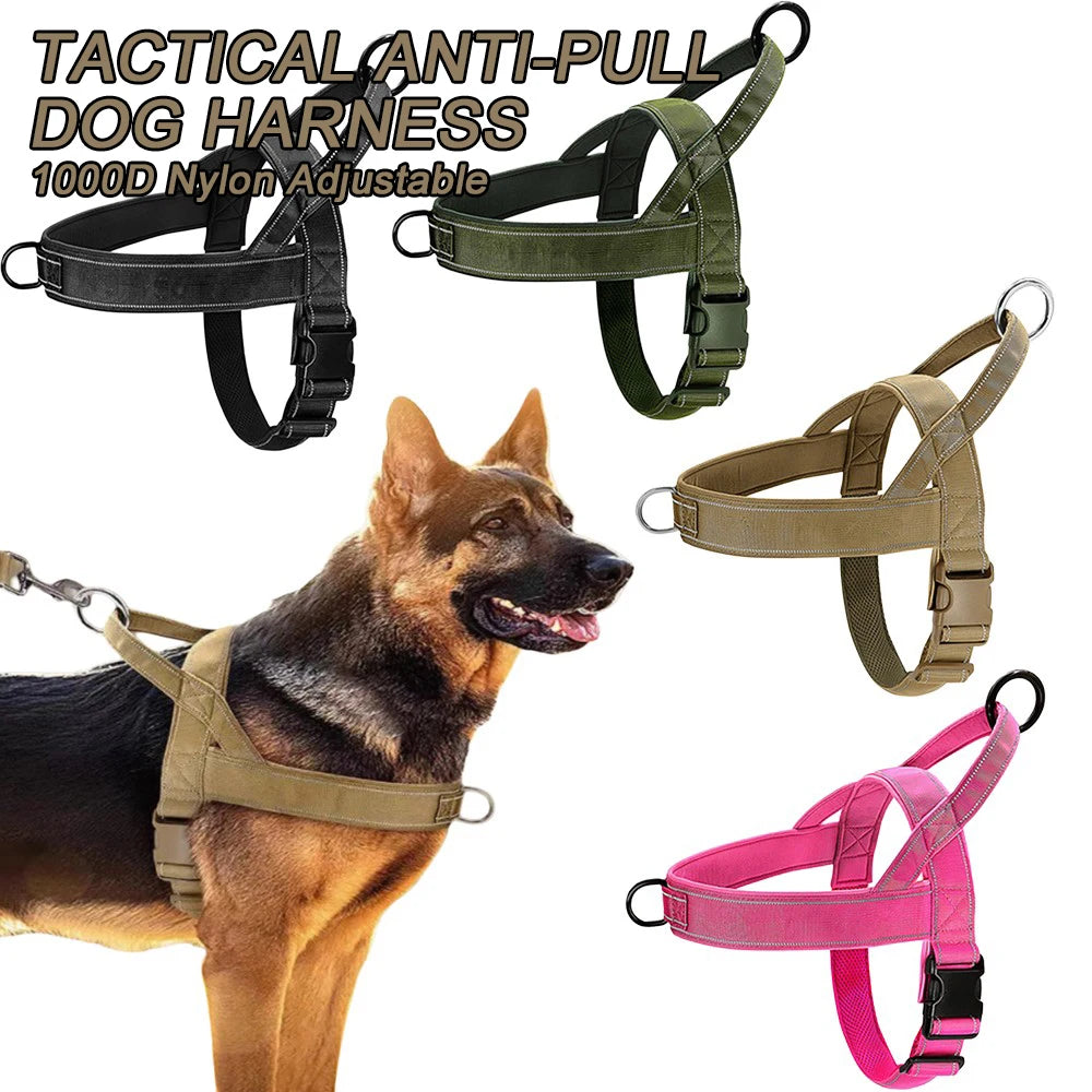 Tactical Dog Harness 1000D Nylon Adjustable Anti-Pull with Handle Reflective Vest for Large Dogs Outdoor Training