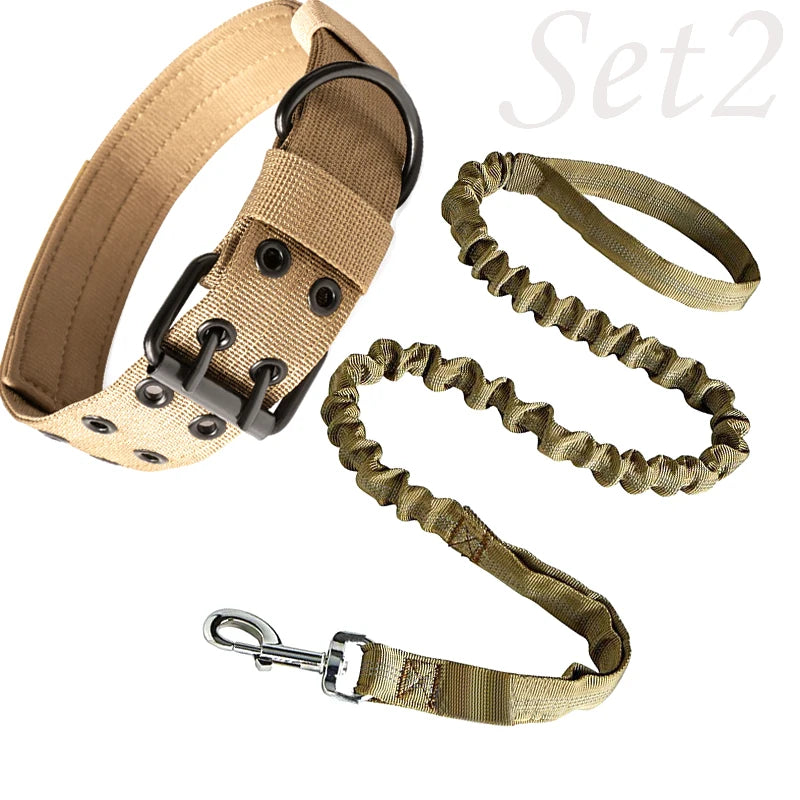 Dog Collar Durable Adjustable Military Pet Collar Tactical Leash Set Nylon Collar Medium Large Dog Shepherd Training Accessories