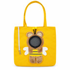 Pet Carrier Tote Bag for Cats and Small Dogs, Cute Plush Head-Out Shoulder Bag with Safety Tether, Foldable for Travel & Walking